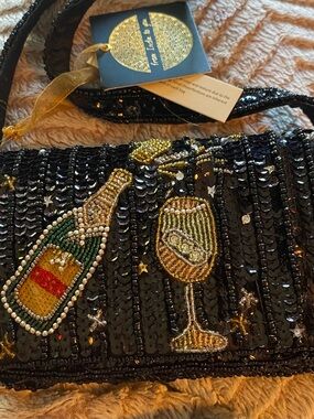 Sequin Champagne & Glass Beaded Clutch
